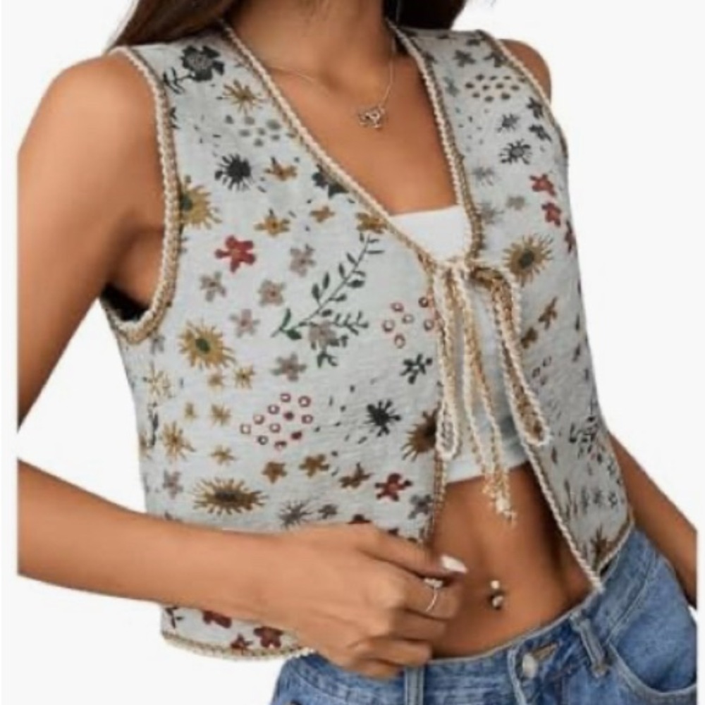 Women’s Amazon Floral Hippie Boho Style Vest Sz Large
